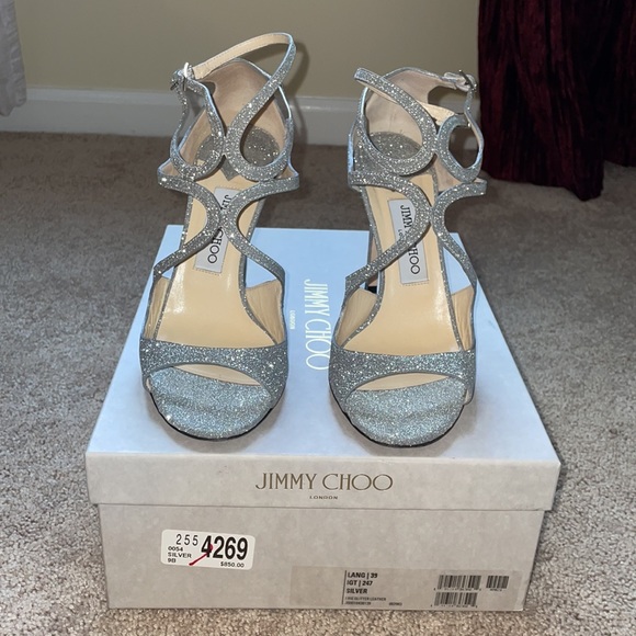 Jimmy Choo Silver Glitter Strappy High Heel Sandals - Picture 12 of 12